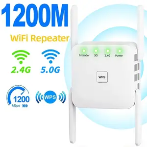 WiFi Extender Signal Booster,1200Mbps Dual Band 2.4GHz/5GHz WiFi Repeater, Covers 12000 sq.ft, Supports 100+ Devices, Internet booster with Ethernet Port，Whole-Home Coverage for Home, Office & Gaming
