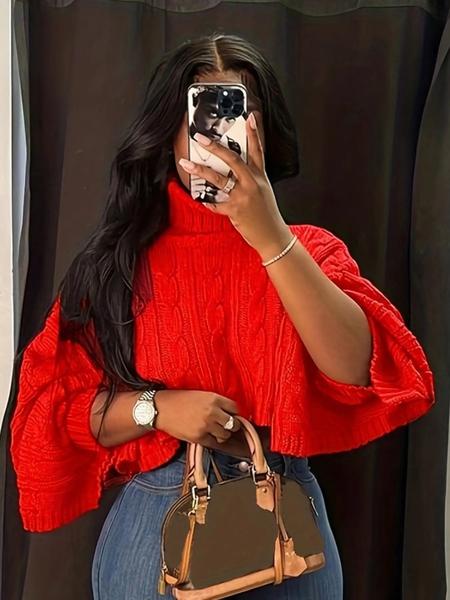 Women's Fashionable Loose-Fit Short Knitted Sweater Top, Knitwear, New European Style Shawl Collar Design, Perfect for Casual Wear