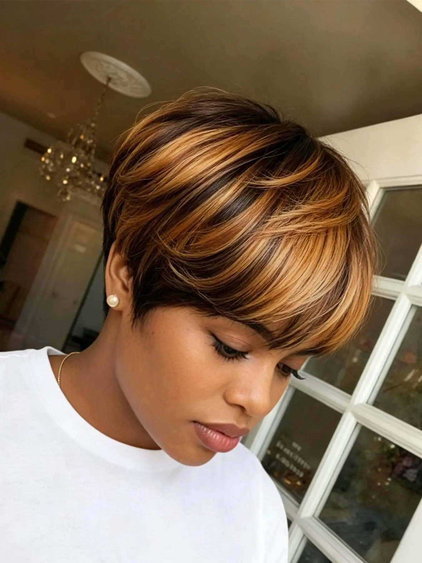 Pixie Cut Human Hair Wigs, Blonde Short Straight Wig, Machine Made for Women Daily Party Cosplay Gift Use
