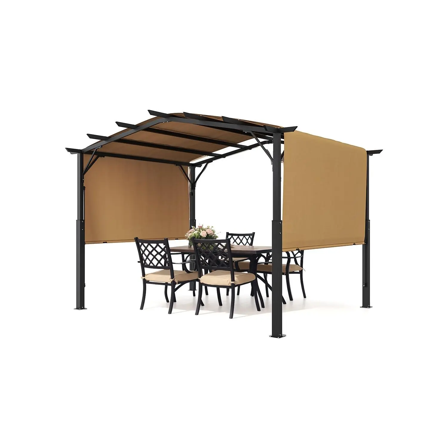 VEVOR 10x 10 ft Outdoor Pergola, Arched Top Metal Pergola, Retractable Pergola with Sun Shade Canopy, Large Patio Shelter Pavilion, Heavy Duty Garden Pergola for Deck Backyard Porch Poolside