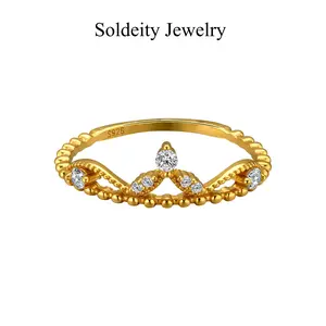 Dainty Cubic Zirconia Princess Crown Ring - Stackable Wedding Band, Queen Statement Jewelry, Birthday Wedding Gift for Best Friends Sister