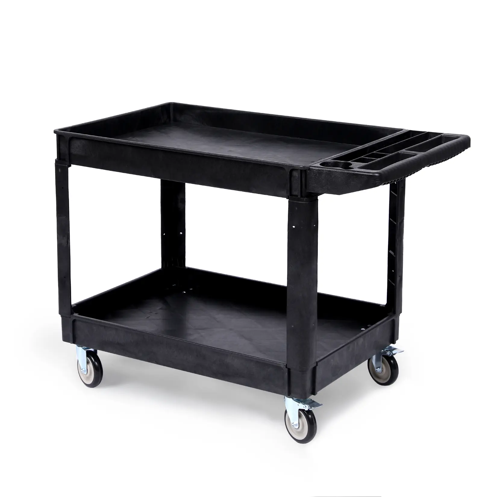 Heavy Duty Rolling Utility Cart, 2 Tier Service Cart with Wheels, Ergonomic Storage Handle, 550 LBS Capacity, Plastic Tool Cart Detailing Cart for Warehouse, Garage, Workshop,Kitchen, 40.5x17.7 in