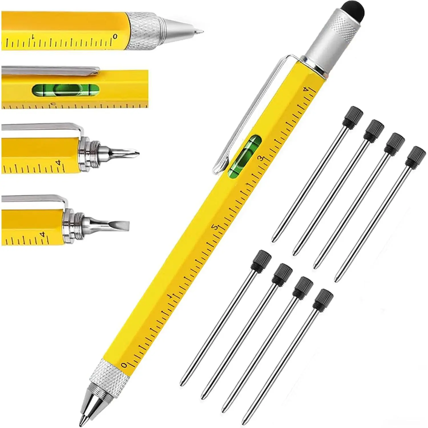 Multi Tool Pen Set,Pen for Men Dad Gifts from Daughter Son,6 in 1 Multitool Pen Set with Ruler Level Ballpoint Pen Multitool, Cool Tools Gadgets Birthday Gifts for Men,,Teachers
