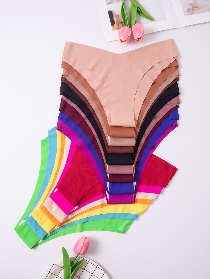 Women's Solid Color Seamless Thong, Soft Comfy Breathable Drop Waist Panty for Daily Wear, Ladies Underwear for All Seasons