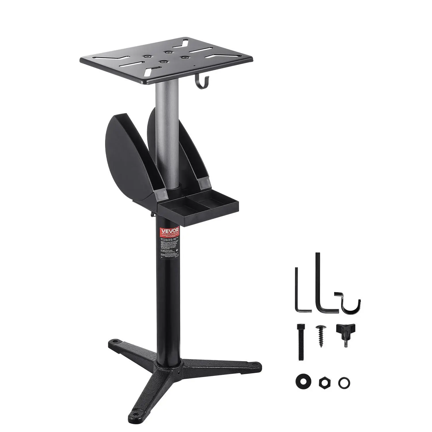 VEVOR Heavy-Duty Cast Iron Bench Grinder Stand, Universal Fit Floor Pedestal with 12"x10" Mounting Plate, 5-Level Height Adjustable Stand with Grinding Wheel Storage Compartment & Vise