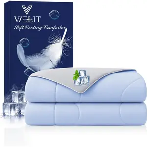 Queen Size Cooling Comforter for Hot Sleepers & Night Sweats, Luxury Lightweight Soft Double Sided Breathable Summer Comforter, Q-Max>0.425, Machine Washable, 90x90, Grey Blue