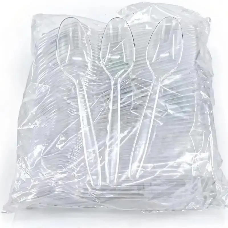 100 PCS Plastic Spoons Disposable Cutlery, Plastic Silverwase Safe Clear Spoons Extra Heavy Duty Bulk Heat Resistant Kitchen Utensils Set Home Party Daily Use, Standard Size Reusable