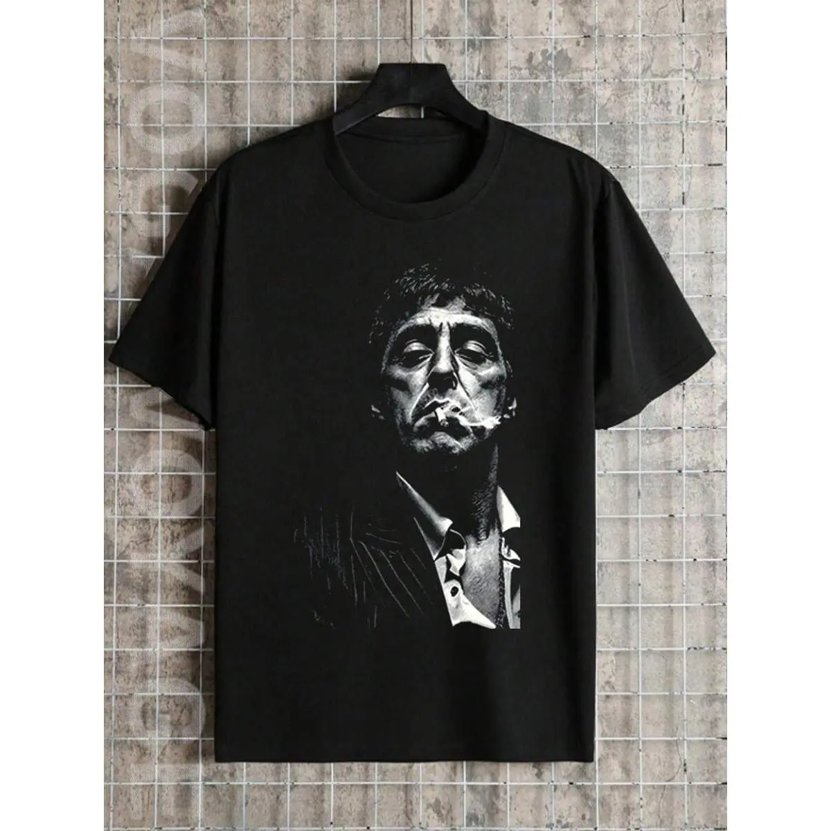 Scarface Tony Montana Al Pacino Black White Portrait Vintage Gangster Graphic Top, Lightweight City Street Night Club Film Fan Streetwear Wear T-Shirt Suitable For Guys Girls