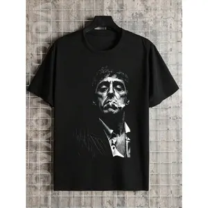 Scarface Tony Montana Al Pacino Black White Portrait Vintage Gangster Graphic Top, Lightweight City Street Night Club Film Fan Streetwear Wear T-Shirt Suitable For Guys Girls