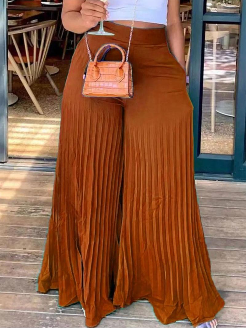 Women's Pocket Pleated Wide Leg Pants, Casual High Waist Trousers for Spring & Fall, Women's Bottoms for Daily Vacation Party