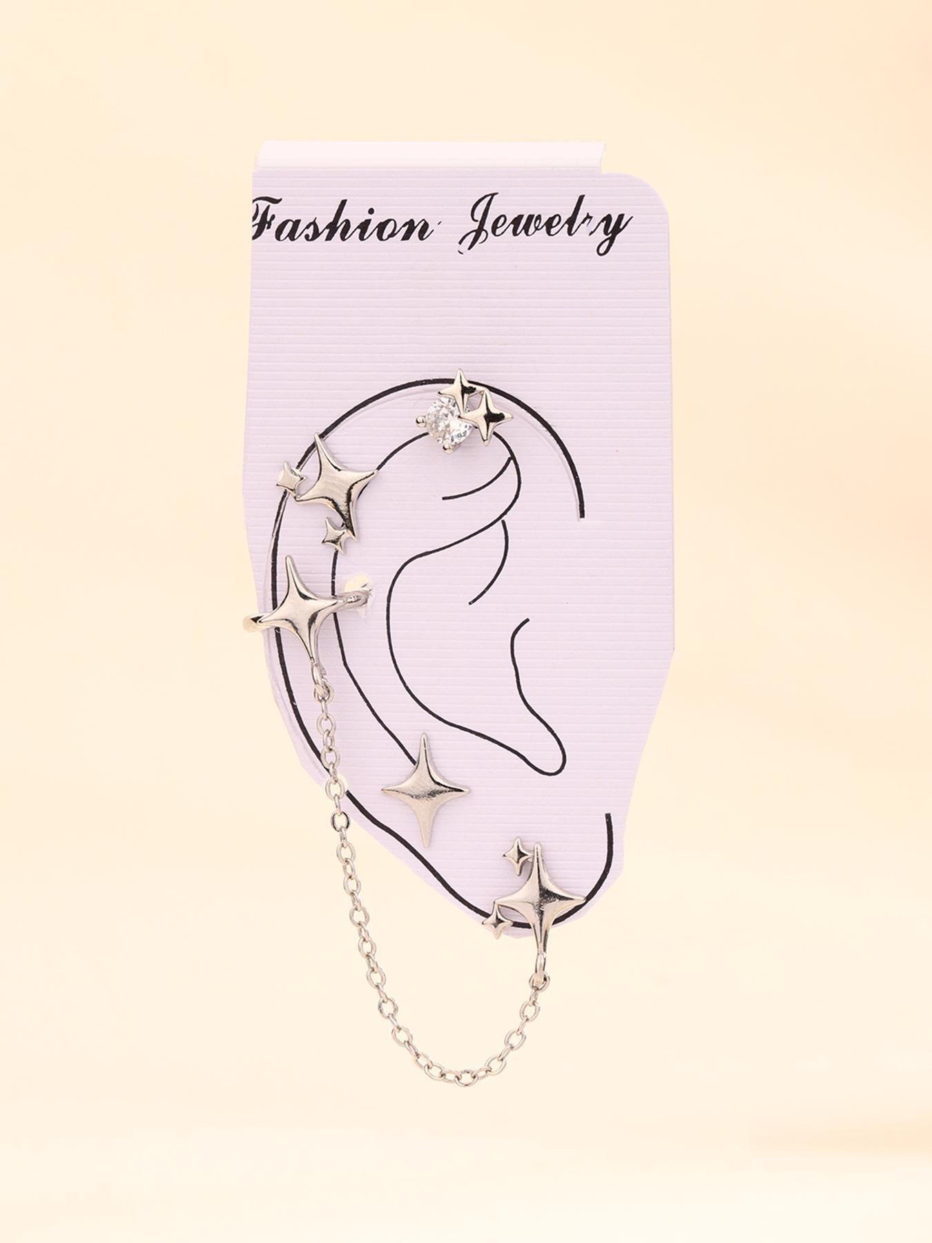 Star & Chain Design Dangle Earrings Set, Fashionable Hollow Out Design Earrings for Women & Girls, Trendy All-match & Exquisite Jewelry for Birthday Gift, Trendy Fashionable Accessories, Statement Earring