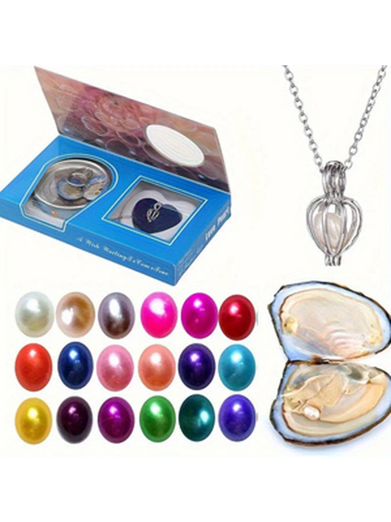 1set DIY Freshwater Pearl Pendant Necklace Making Kit - One pearl in a mussel; a pendant necklace, Mysterious Oyster Pearl Gift Set, DIY Necklace Making Kit, Surprise Gift For Women -Random outer packaging pattern