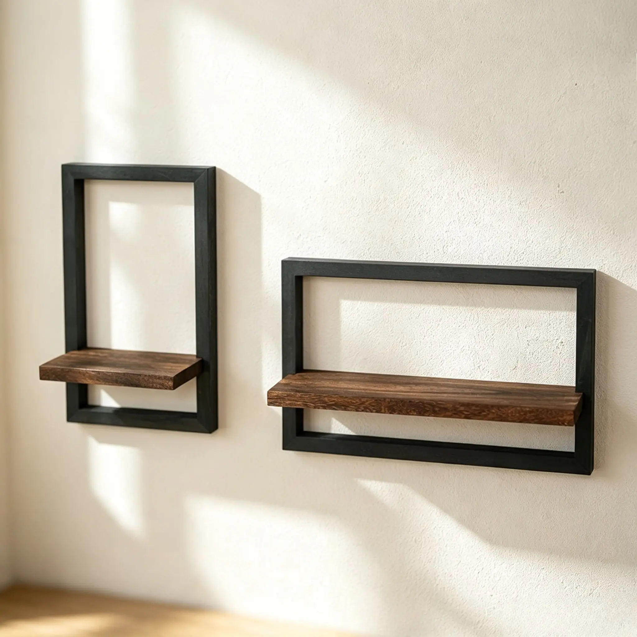 2 Piece Square Floating Solid Wood Wall Mount Shelf, Versatile Wall Storage Decor Rack, Living Room Bedroom Universal Hanging Board