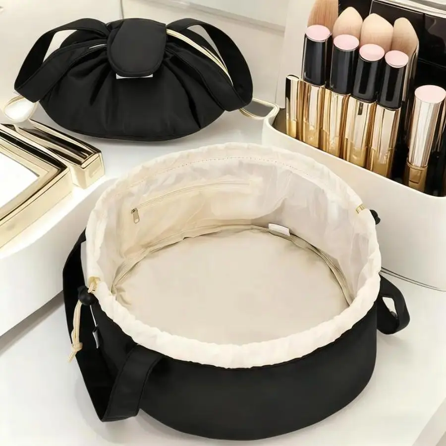 Drawstring Makeup Bag, Waterproof Large Capacity Cosmetic Organizer, Portable Travel Makeup Storage Bag for Women & Girls
