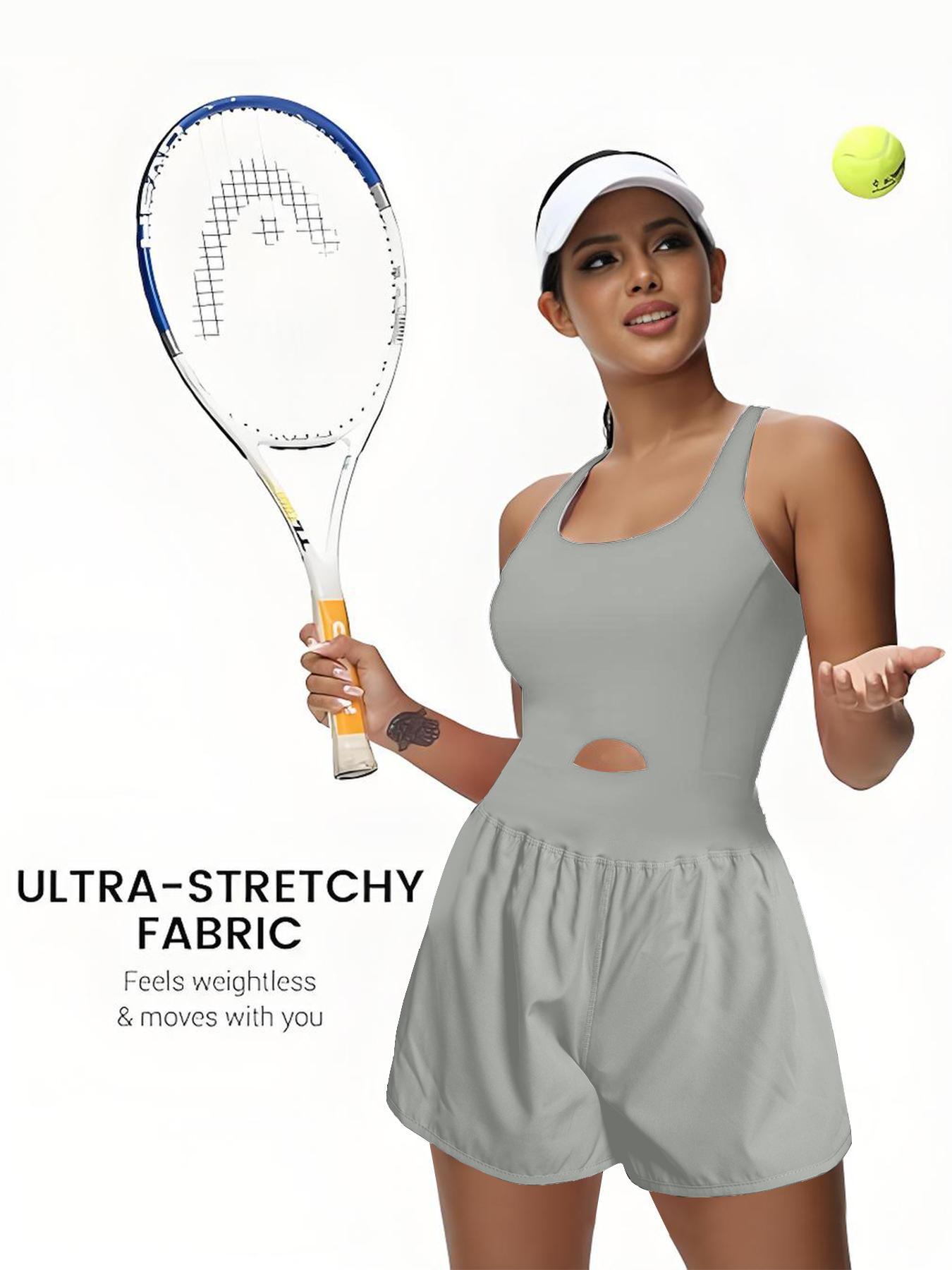 Women's Solid Color Racer Back Sports Romper with Removable Chest Pad, Casual Comfy Breathable Sleeveless Jumpsuit for Yoga Gym Workout, Ladies Sportswear for All Seasons, Sporty Jumpsuit