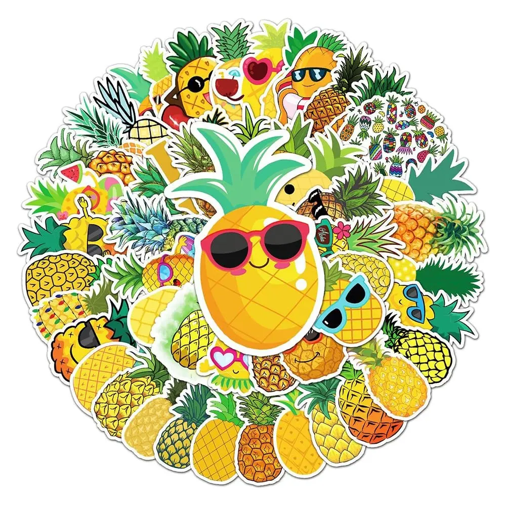 Pineapple Vinyl Stickers 50 Sheets, Cute Aesthetic Waterproof Tropical Fruit Sticker Pack, for Water Bottles, Laptops, Bags, Skateboards