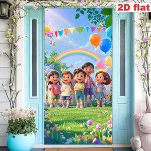 2D Flat Banner Polyester Photography Backdrop, HD Digitally Printed Soft Lightweight Foldable Background Cloth, Vibrant Rainbow Garden Theme with Balloons and Butterflies for Birthday Party, Photo Booth, Event Decor, and Studio Ph