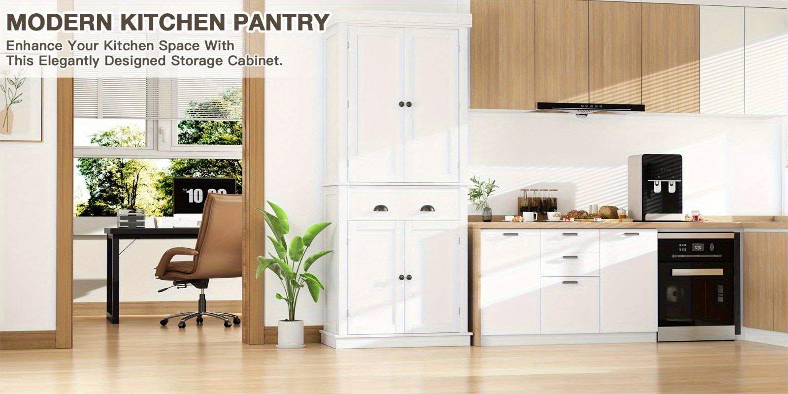 Modern Freestanding Pantry Cabinet with Wide Shelves & Enclosed Doors, Tall Storage Cupboard for Kitchenware, Snacks & Household Items