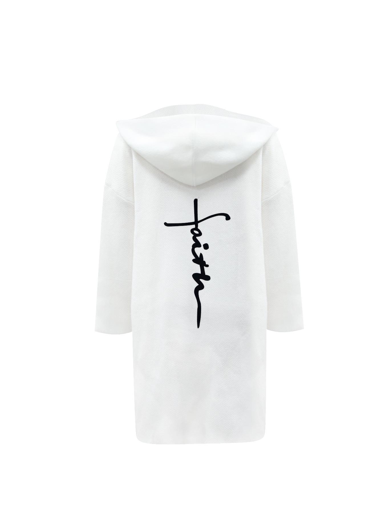 Women's Letter Print Drop Shoulder Hooded Sweater Cardigan, Casual Long Sleeve Pocket Design Knitwear for Fall & Winter, Cardigan for Women,  Long Cardigan Women, Hoodie Cardigan for Women, Fashion Chic Ladies' Knit Clothing for Daily Wear