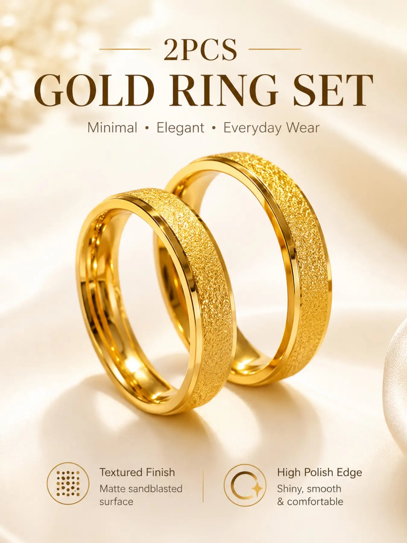 2pcs Women and Men's Ring - 3Mm Fashion Engagement Ring, Elegant Everyday Ring, 18K Gold Plated Tungsten Steel, Suitable for Weddings & Anniversaries, Daily Wear, Party, Wedding