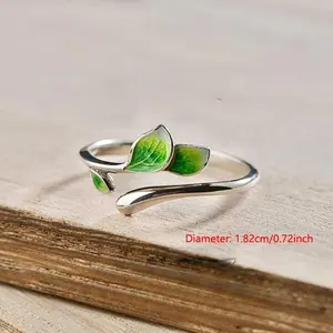 1pc a Green Leaf Ring with a Color Ring Design, Adjustable And Perfect for Everyday Use., for Teenager, For Teenager