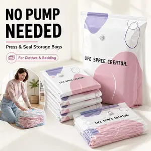 2/4 PCS Vacuum Compression Bag, No‑Pump Vacuum Storage Bags, Moisture-Proof Sealed Storage Bag, Press & seal, No Pump Needed, Ideal for Clothes Bedding, Comforters, Off‑Season Gear