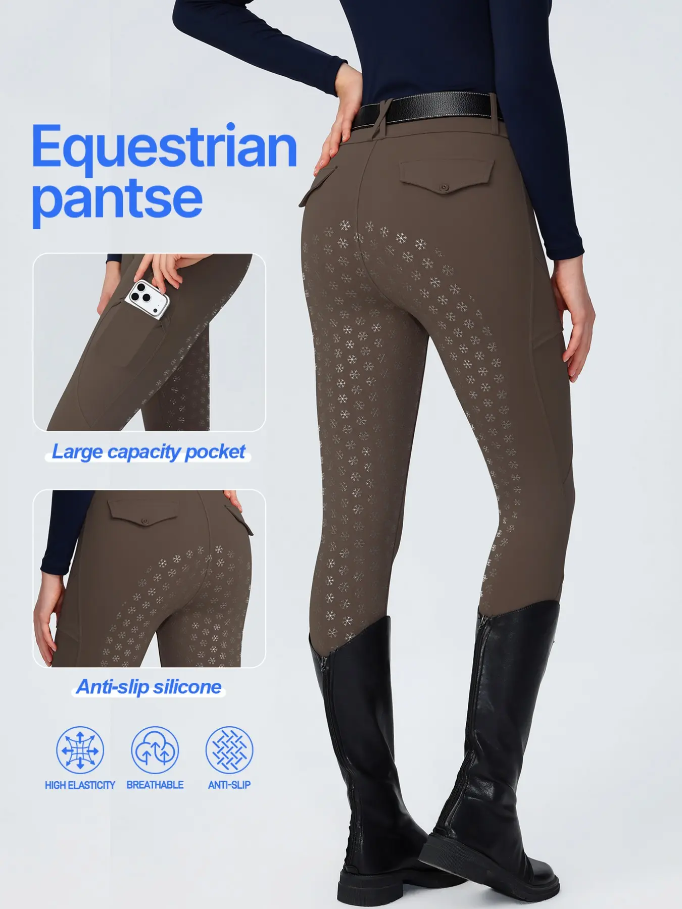 Women's Equestrian Pants, High-Waisted Stretchy Biking Tights, Quick-Dry Breathable, All-Seasons, No Belt Included, with Pockets