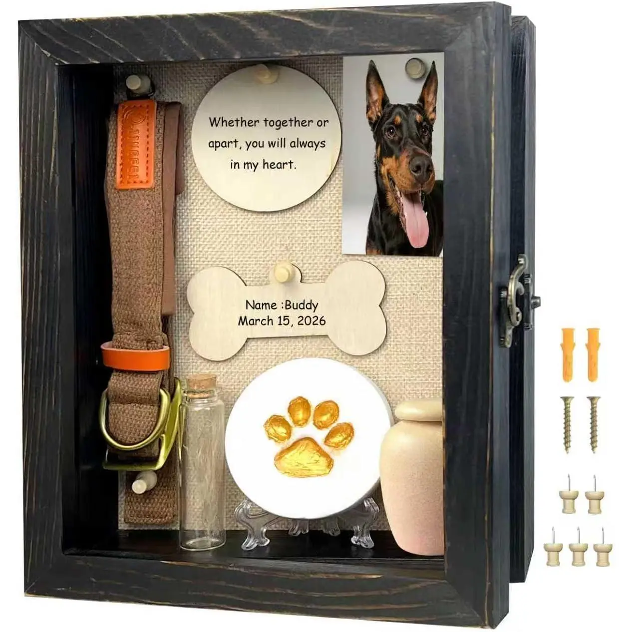 8x10 Pet Memorial Shadow Box Frame Paw Print Kit Solid Wood Pet Frame Black Dog Memorial Gifts for Loss of Dog
