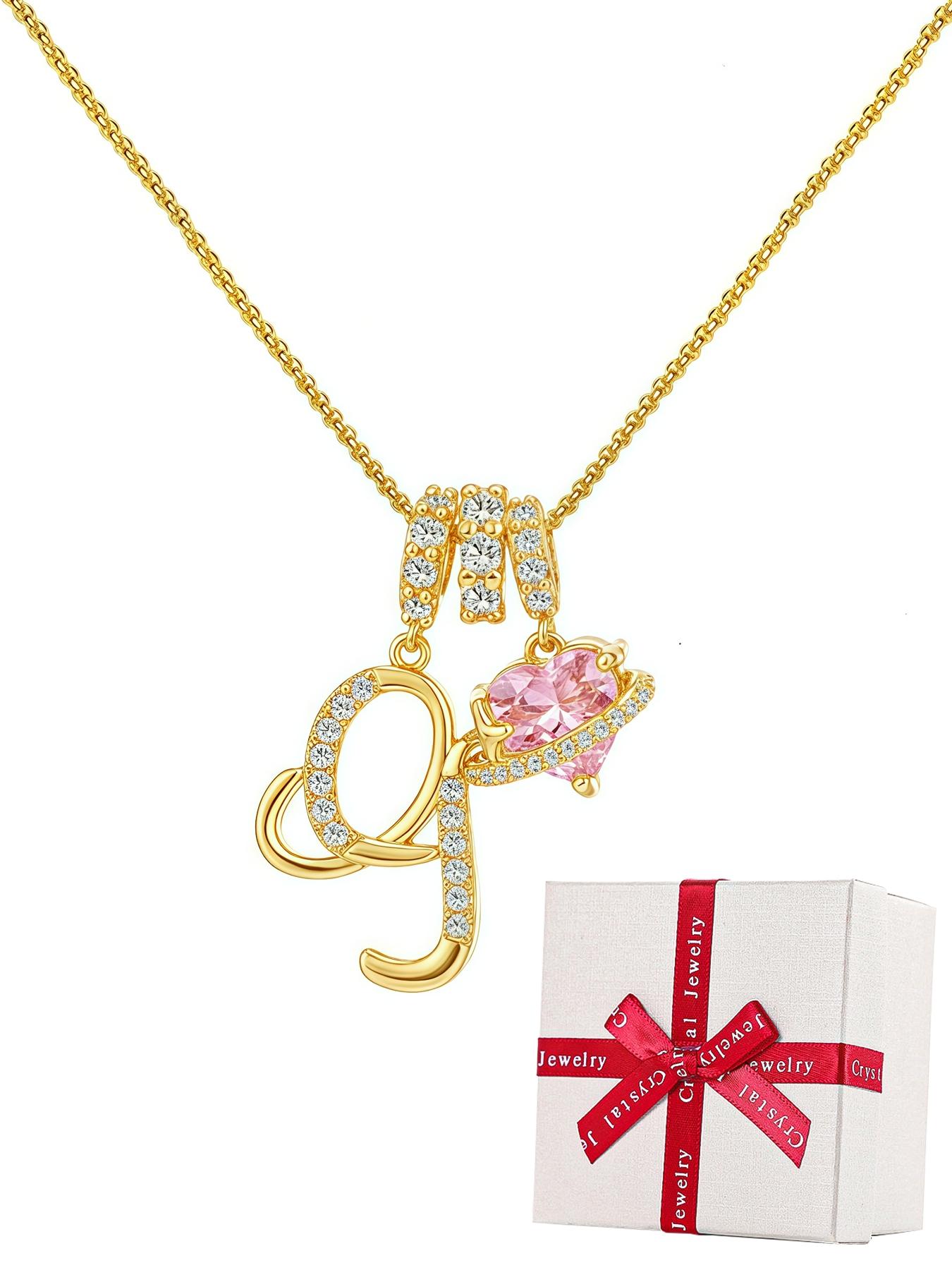 Rose Jewelry Gift Box With Alphabet Initial Heart Necklace for Women, Valentine's Day Wedding Anniversary Jewelry Gift for Girlfriend Wife, Birthday Christmas Gift for Daughter Mom