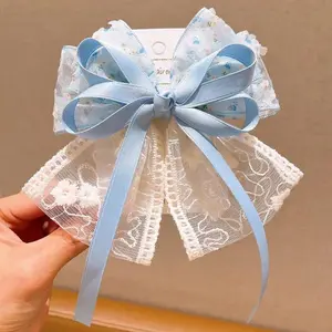 1 Pcs Women's Hair Clips Floral Bow Cute Kawaii Sweet Girl's Barrettes Ribbon Lace Fashionable Trendy  Hair Accessories Children