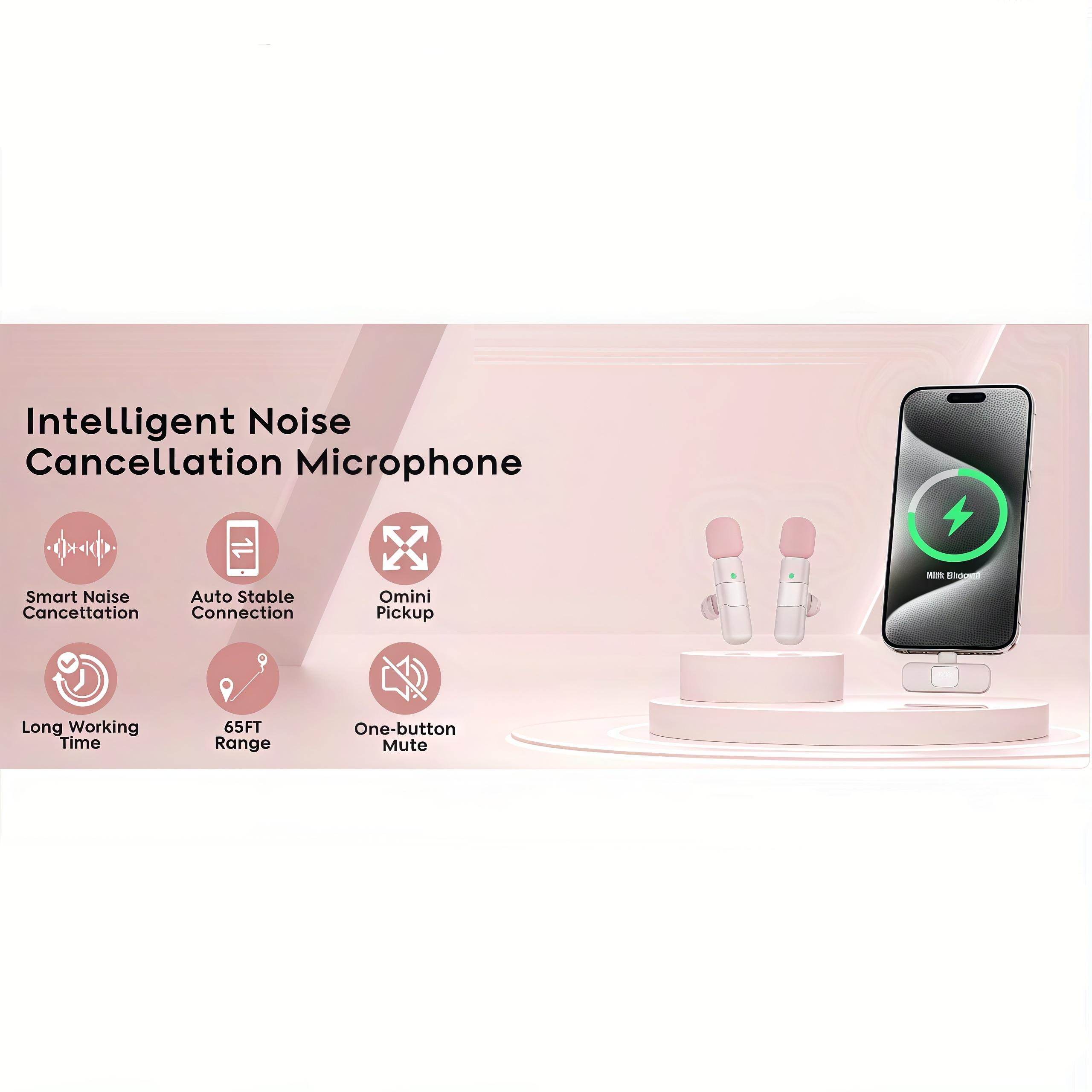 USB-C Mini Lavalier Microphone for iPhone 16, iOS & Android – Noise Cancelling Clip-On Mic for Videos, TikTok, YouTube, Vlog – Plug & Play (Pink)