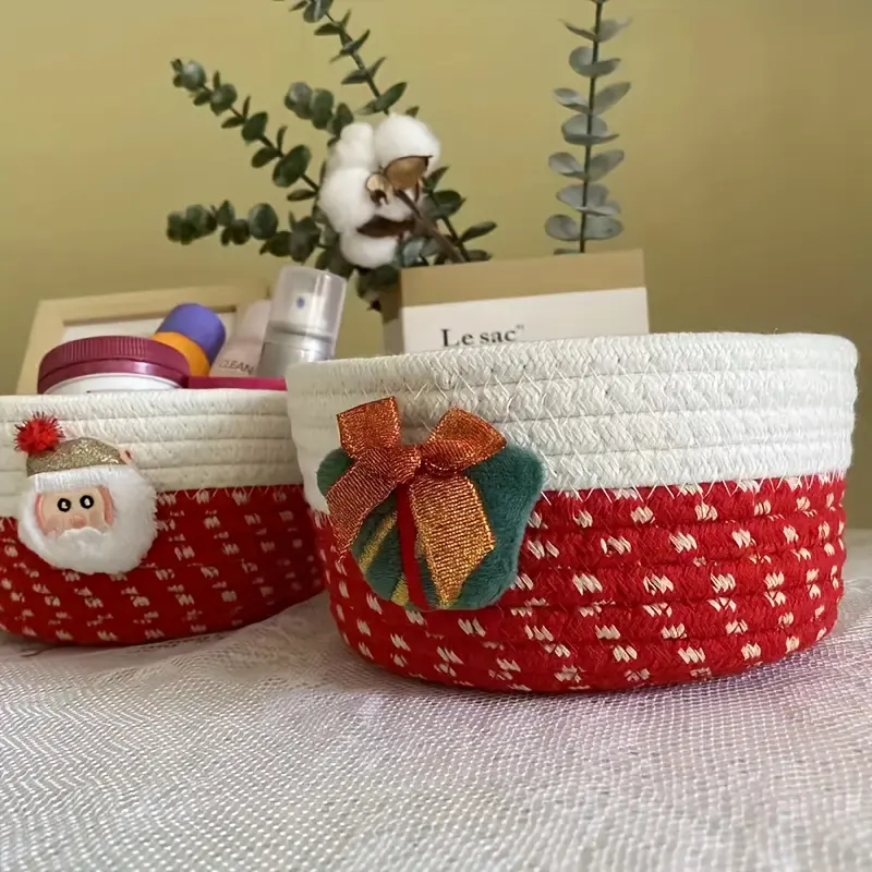 Warm Christmas Woven Storage Basket Cartoon, Party Holiday Storage Basket, Desktop Storage Basket Key Storage, Can Be Used for Candy/Christmas Gingerbread Storage/cosmetic Storage, Gift Box Decoration Storage Box, Valentine's Day/Easter Gifts.