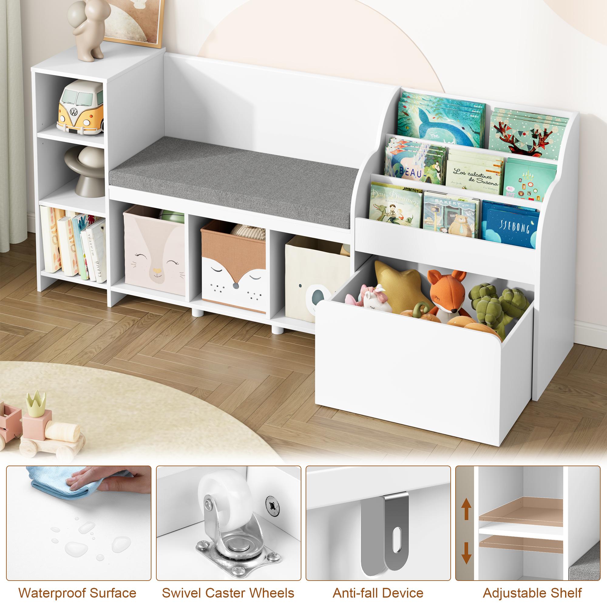 HOSTACK 67" Reading Nook with Bench Bookshelf with Seat Cushion & 6 Storage Cubbies Toy Storage Box on Wheels Furniture Organizer Organization Organizing,Black Friday,Christmas gifts HOSTACK 67" Reading Nook with Bench Bookshelf with Seat Cushion & 6 Storage Cubbies Toy Storage Box on Wheels Furniture Organizer Organization Organizing,Black Friday,Christmas gifts