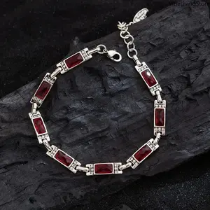 Female Vintage Geometric Cubic Zirconia Bracelet - Korean Fashion Hip Hop Resin Link Bracelet, Hypoallergenic Casual-Evening Costume Jewelry for Daily Wear, Birthday Gift