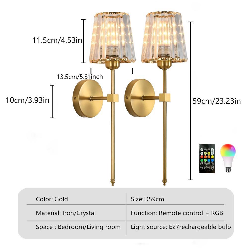 Crystal Wall Lamp, 2P Wireless USB Charging Wall Lamp, Touch and Remote Control, RGB Dimmable Adjustable Lights For Various Scenarios, For Bedroom, Living Room, Restaurant, Study, Hotel, Indoor Decorative Atmospheric Lighting Fixture