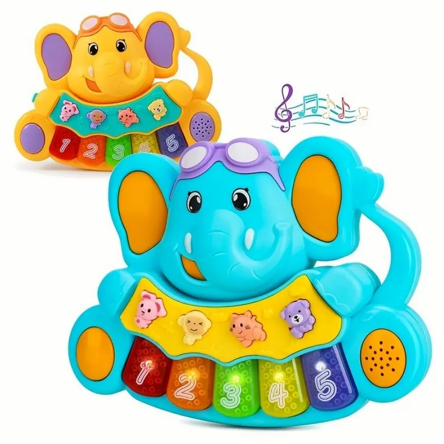 Elephant Cute Musical Piano Toy, Entertainment, Early Learning Flashing Light Up Keyboard with Animal Sounds & 2 Play Modes, Fine Motor Skill Development Educational Plaything for Toddler Indoor Travel Play, Birthday Christmas Holiday Gift for Little Kids
