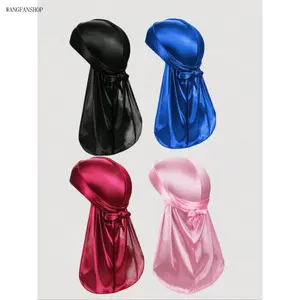 Unisex 4 Pack Solid Silk Durags with Elastic Band, Extra Long Tail Breathable Soft Head Wrap, Stretch Comfort Head Scarf for Hair Waves Daily Casual Hairstyle Wear
