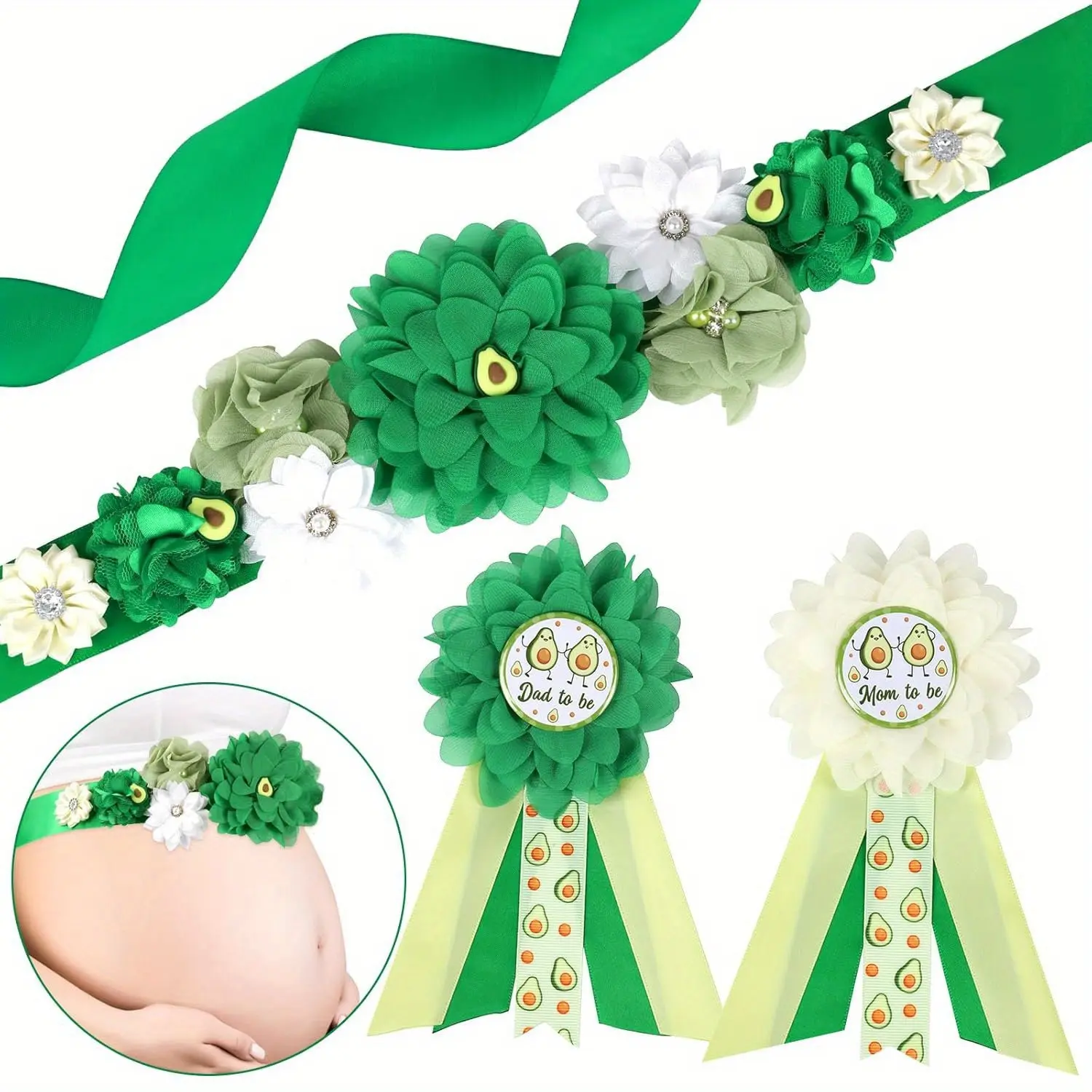1Set Avocado Baby Shower Maternity Sash Kit  Taco But A Baby Theme Baby Shower Belly Belt and Mom To Be  Dad To Be Corsage Pins New Parents Pregnancy Photo Props Party Supplies
