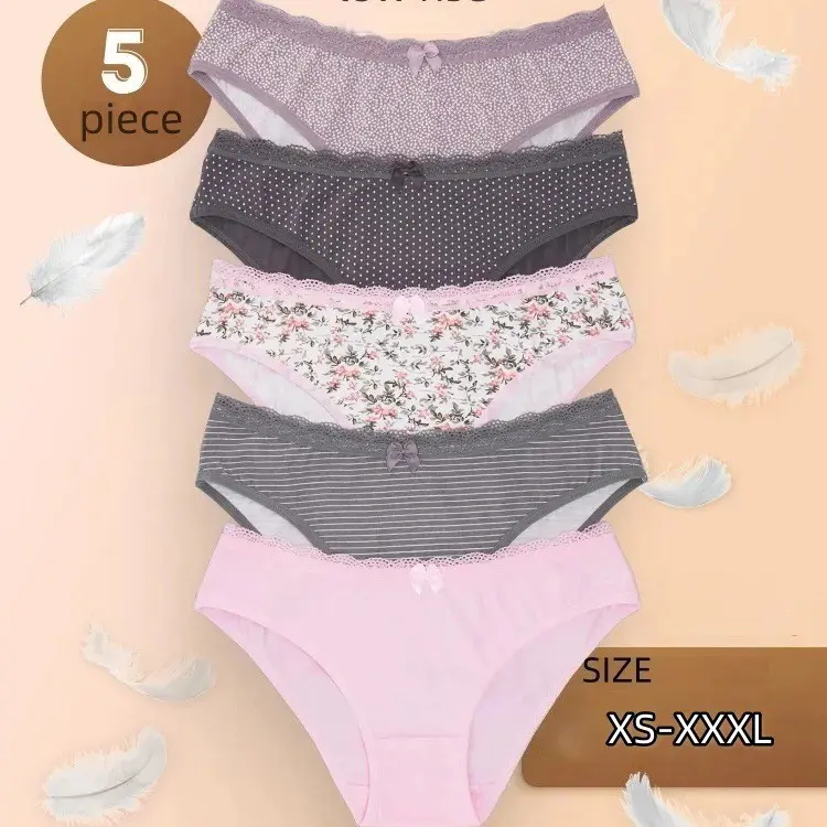 Women's 5-Pack Euro-Size Mid-Low Rise Cotton Triangle Briefs - Breathable, Soft, Skin-Friendly Underwear for All Day Wear (Sports & Outdoor Accessories), Pack Of 5, Cotton Underwear, Triangle Cut
