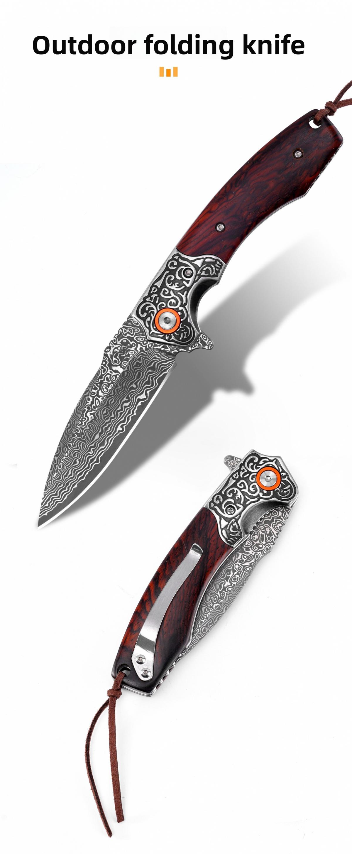 2026 New Outdoor Folding EDC Knife High Carbon Steel Blade Wood Handle Compact Knife For Camping Hiking Adventure