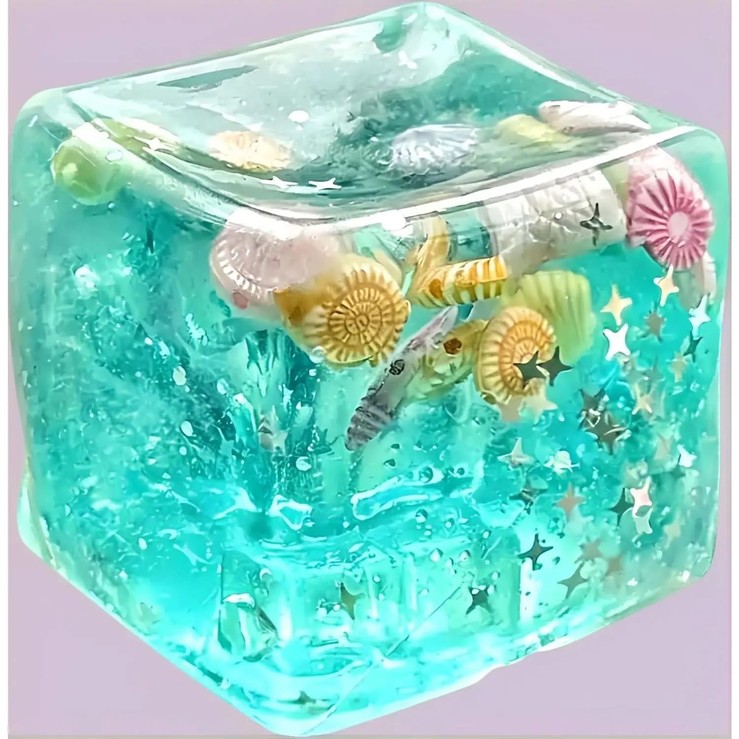 Stress Cube Sensory Squeeze Toy Super Solid Squish Squishy Cube Ice Square Stress Balls for Adults, Fidget Toy for Anxiety Relief, Squishy Balls for Classroom Prizes Party Favors-Seashell