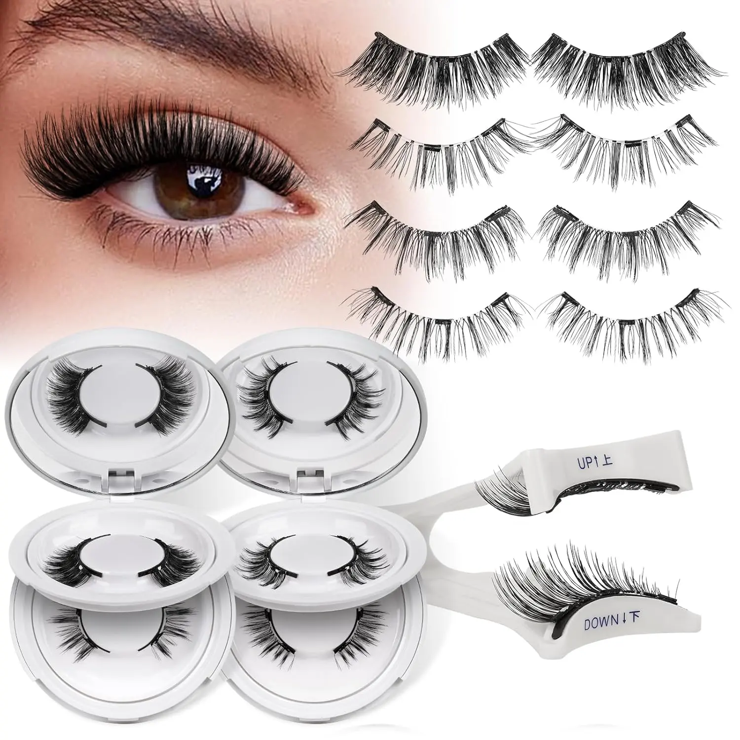Magnetic Eyelashes 4 Pair Reusable Magnetic Eyelashes with Applicator No Glue Needed Eyelashes Natural Look Lash Clusters Kit Easy to Wear and Remove(4 Pairs-B09)