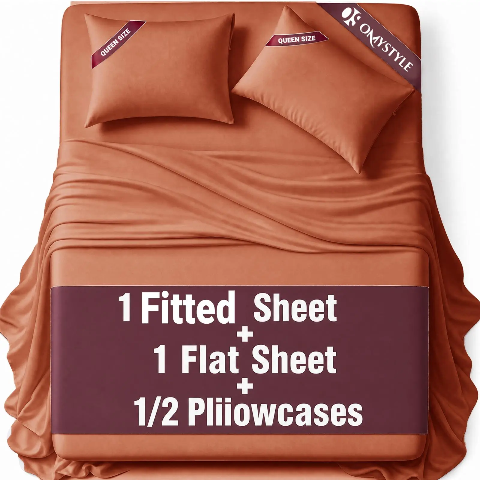 OS OMYSTYLE  Ice Cooling Bamboo Sheets Set,Temperature Regulating, T/F/Q/K - Breathable And Skin-Friendly, Kids Fitted Sheet, Flat Sheet And Pillowcases - Super Soft, Wrinkle Free - Perfect Gift for Cooling Sleep