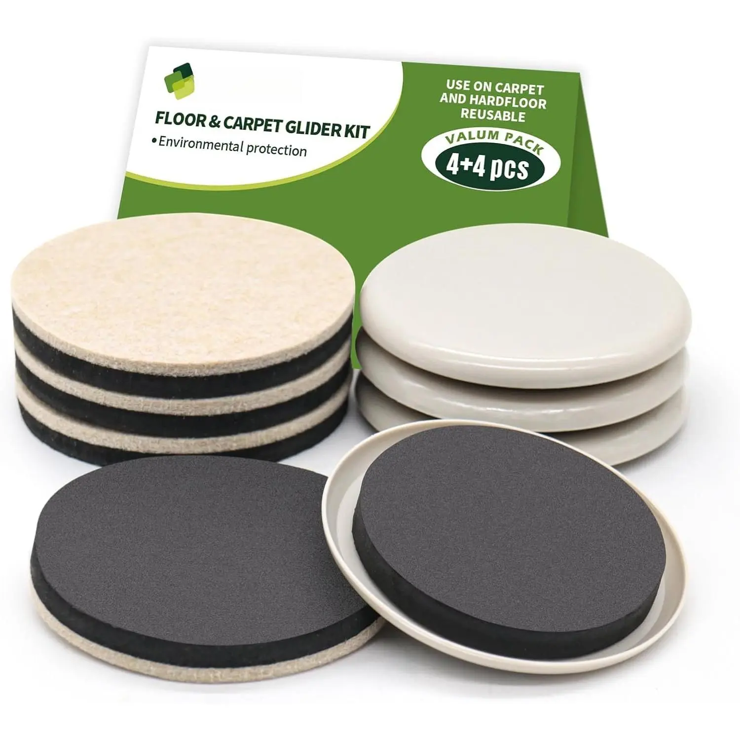 Furniture Sliders for Carpet and Hardwood, 8 count 3 1/2", Beige | Furniture Sliders for Hardwood Floors, Sliders for Moving Furniture, Furniture Movers Sliders, Combo Pack, Round