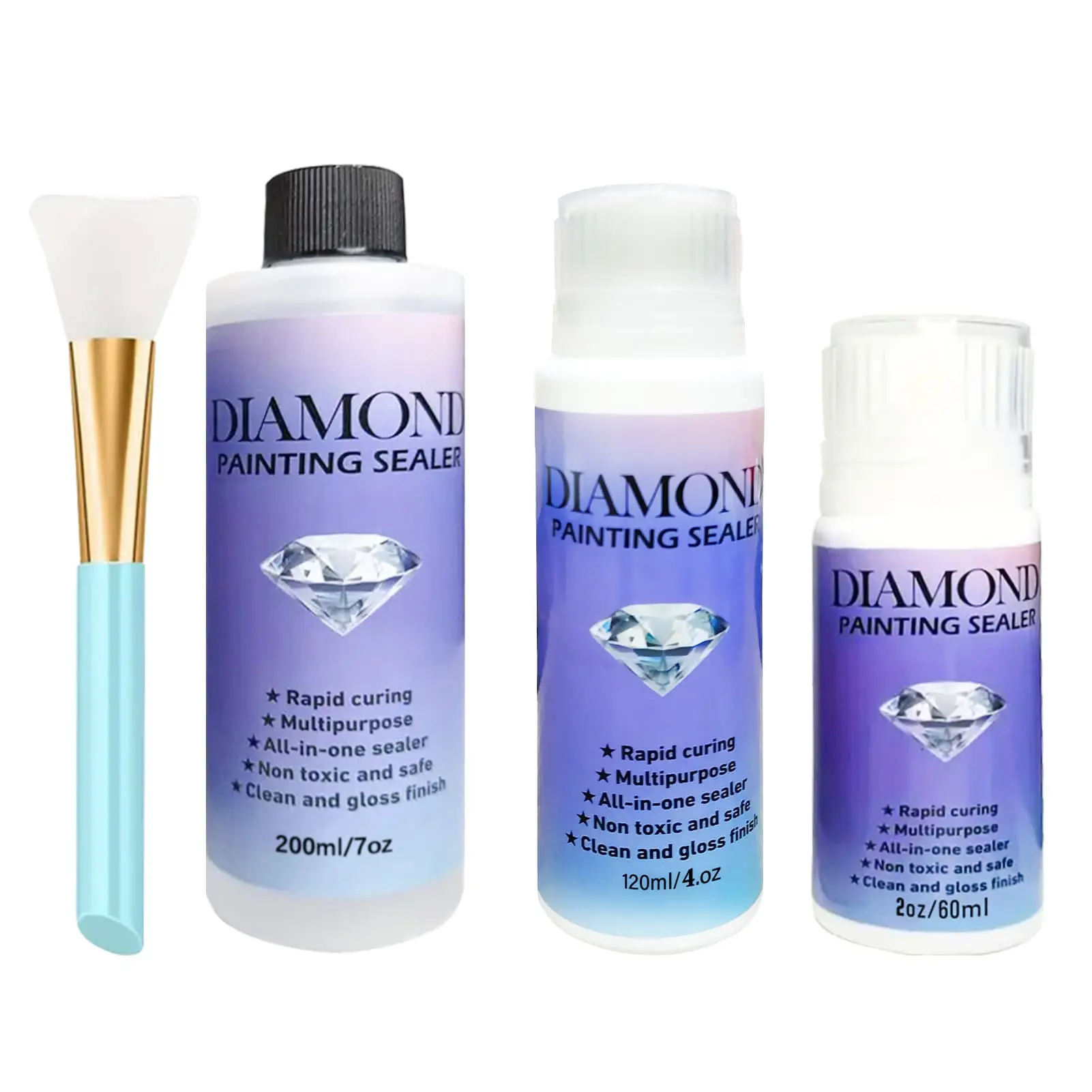 Diamond Painting Sealer 60/120/200ml, Permanent Shiny Gloss Finish Fixing Sealant Rapid Curing Clean and Gloss Finish Safe for DIY 5D Diamond Art, 5D Diamond Painting Tool Accessory, DIY Craft Supplies