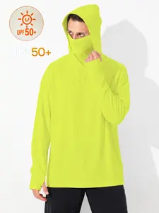 Men's Upf 50+ Sunshirt with Hood and Face Mask, Hooded Workout Rash Guard, Quick-Dry Summer Outdoor Sports Jacket, Thumb Hole Long Sleeve T-Shirt, UV Protection Clothing, Activewear