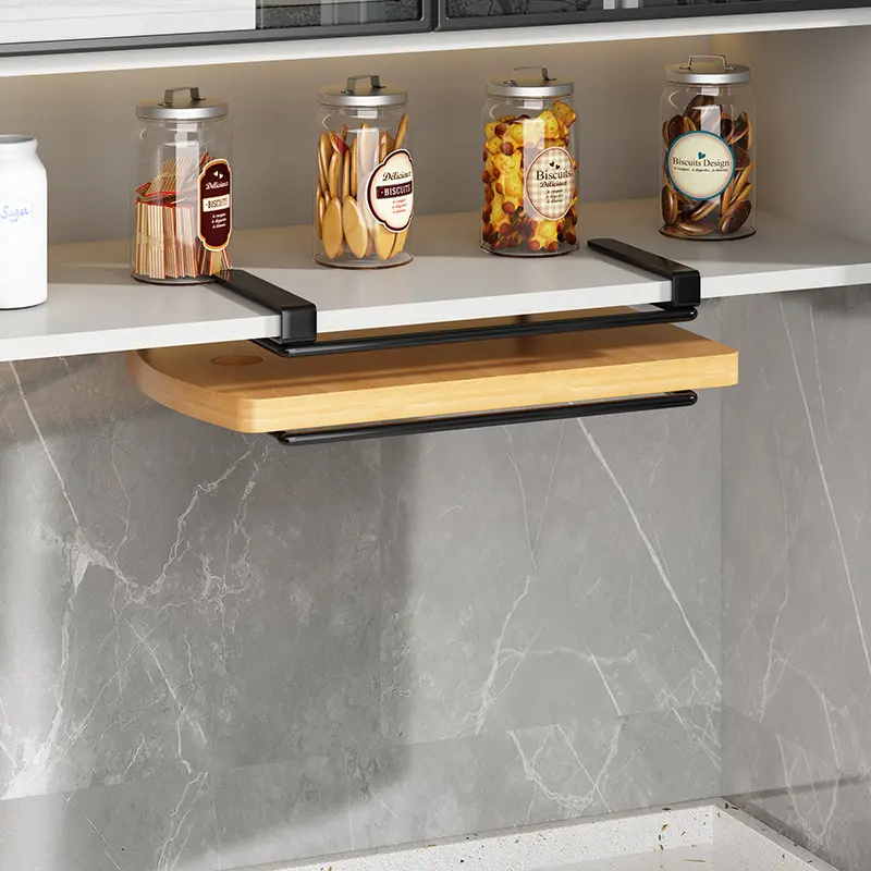 No-drill kitchen storage rack, under-cabinet hanging rack, cutting board rack, stainless steel pot lid rack, chopping board shelf, storage supplies  lid organizer