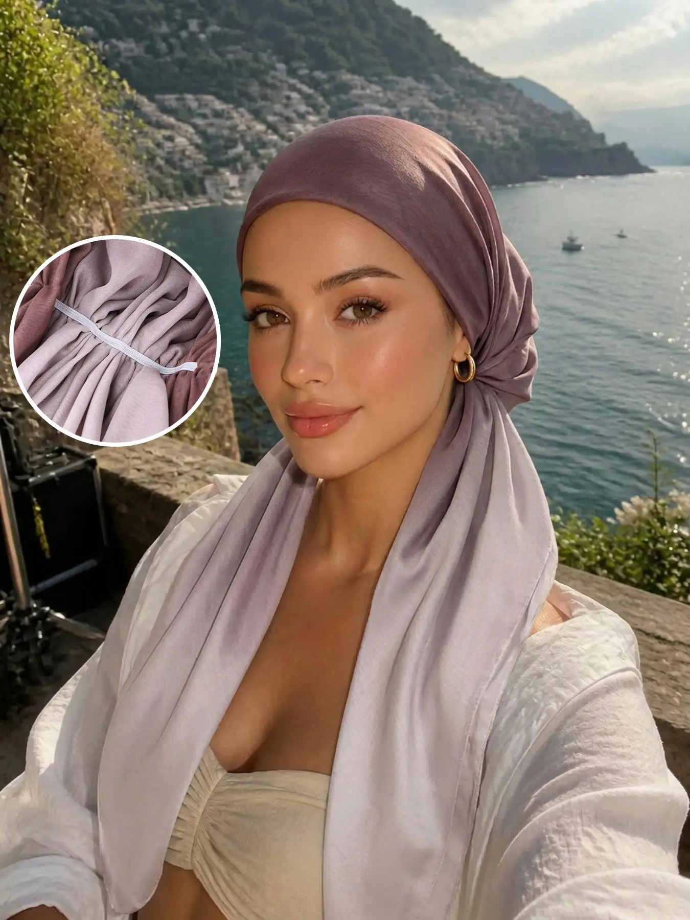Women's Gradient Bali Fabric Print Headwrap Hat, Head Scarf, Breathable Lightweight Turban, Pre-Tied Hijab Cap, Boho Style Daily Accessory