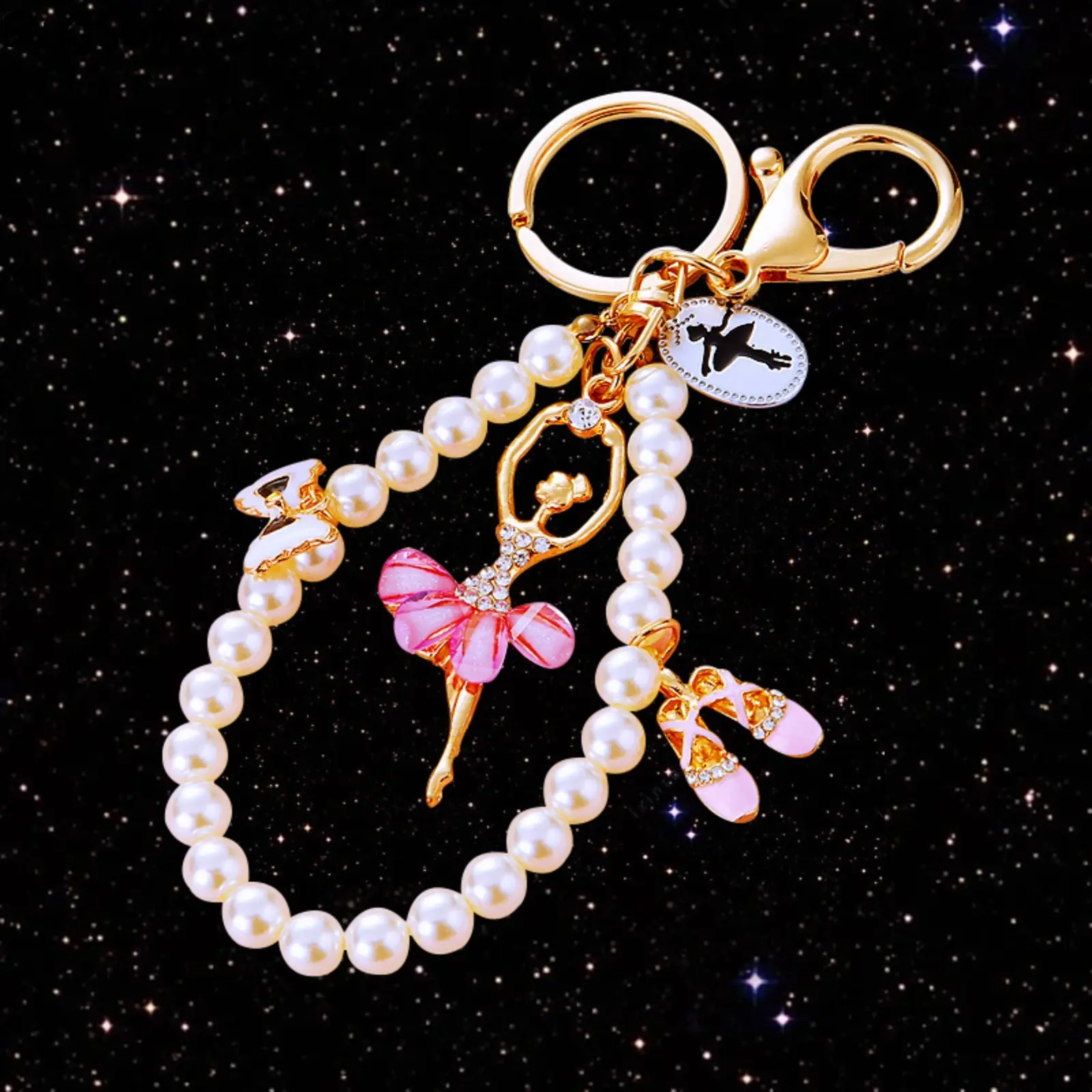 Pearl Ballet Girl Keychain Cute Ballerina Shoes Bowknot Pendant Bag Charm Aesthetics Key Ring Gift for Women Teens Girls Valentine Birthday