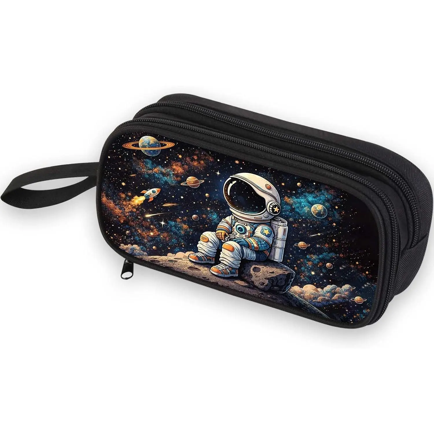 Astronaut  Pencil Case for Boys Girls | Large Capacity Double Zipper Pencil Pouch with Compartments | Cosmic Glow Space School Supplies Organizer | Pen Bag for  to School